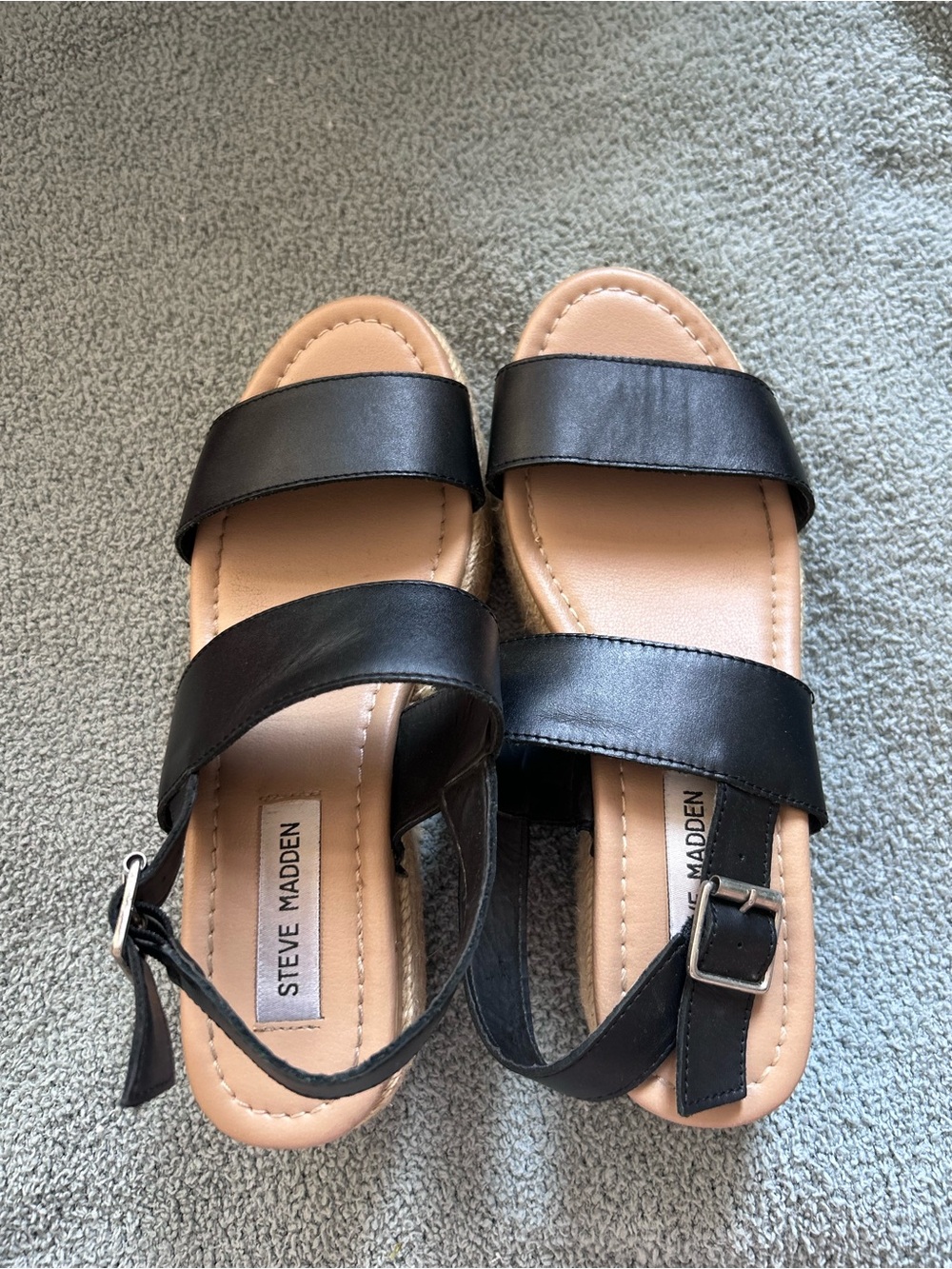 Steve Madden Black Double-Strap Leather Sandals